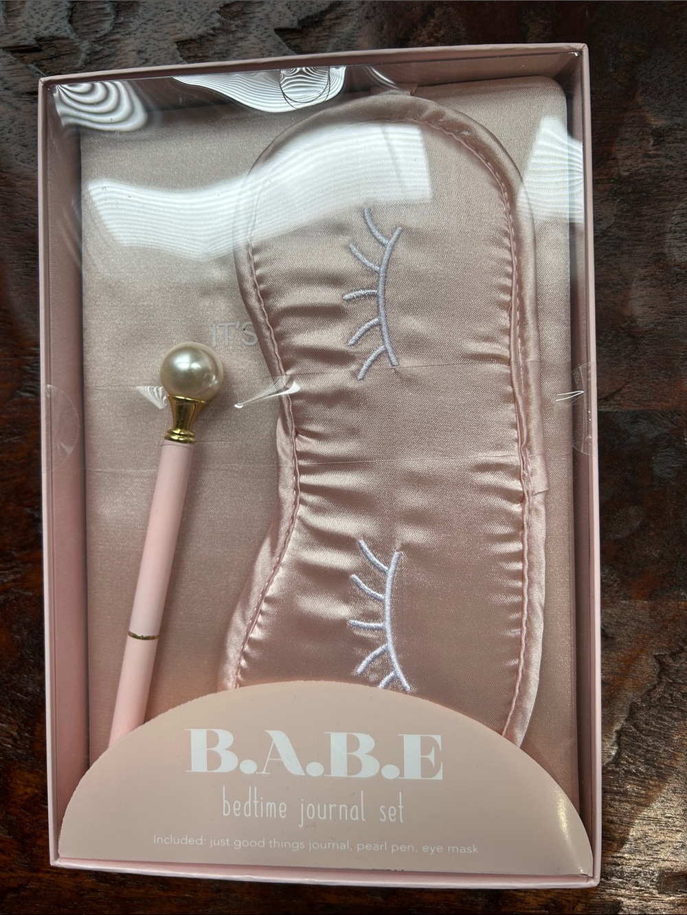Satin Sleep Mask & Pearl Accent Pen & Journal - Blush Pink